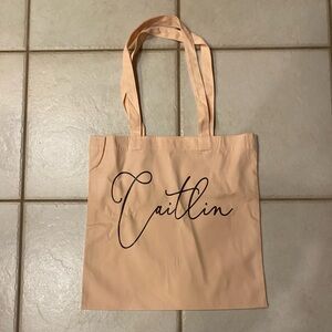 Peach blush personalized canvas tote. “Caitlin”. Brand new!!!